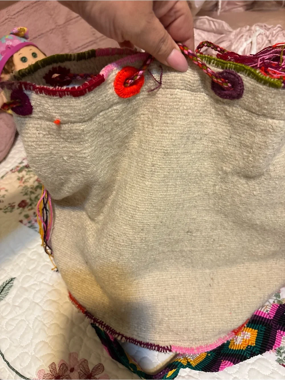 Handcrafted Floral Embroidered Shoulder Bag - Pink & Multicolor